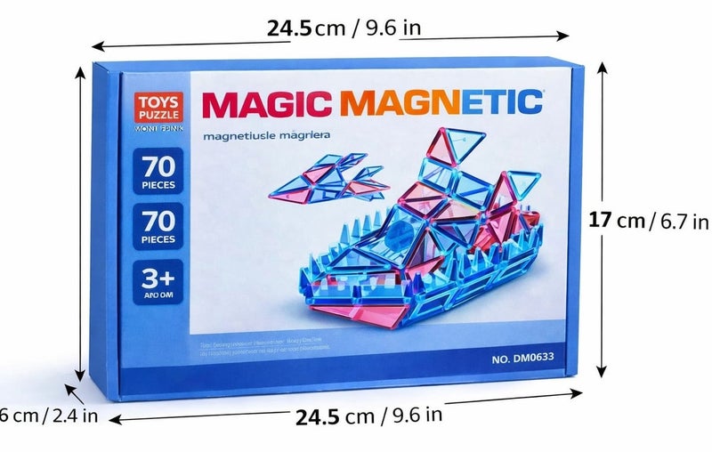 Magnetic Tiles (70 pieces) Kids STEM Magnet Toys for Toddler Magnetic Blocks Building Preschool Learning Sensory Montessori Toys for 3+ Year Old Boys and Girls, Safe Creativity Toddler Kids - Image 3